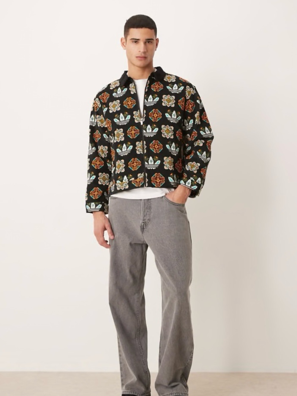 NWT $120 Adidas Original Size Medium Black Monogram All Over Print Coach Jacket
